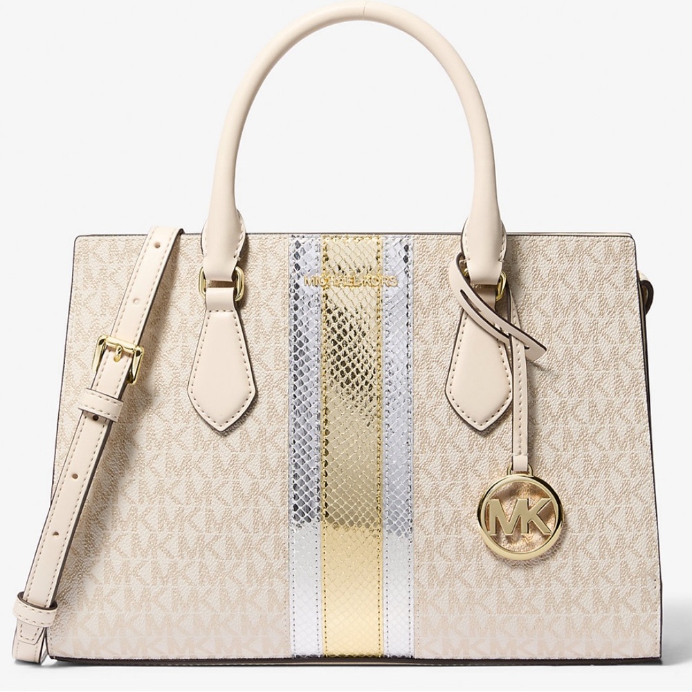 🌟  MICHAEL KORS Sheila Medium Signature Logo and Metallic Satchel 🌟 NWT 🌟